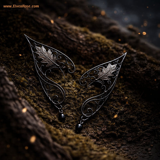 "Black Shadowdancer" Fantasy Dark Elf Earrings - Elven Rose