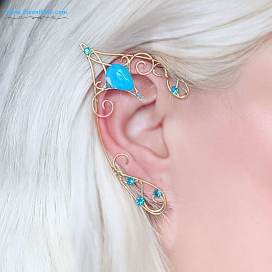Blue and Gold Elf Ears - Elven Rose