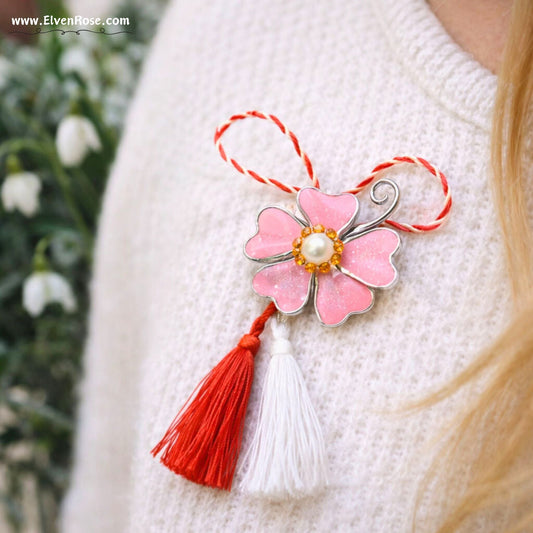 Blush Blossom Brooch – Enchanted Flower Pin with Resin & Crystals - Elven Rose
