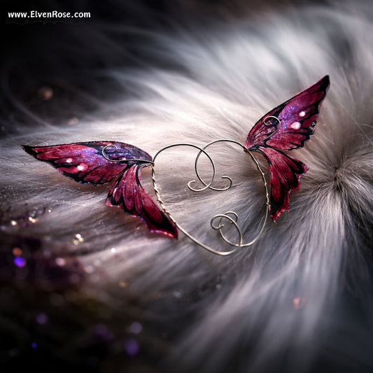 Brown and Purple Butterfly Wing Resin Ear Wrap Earrings - Elven Rose