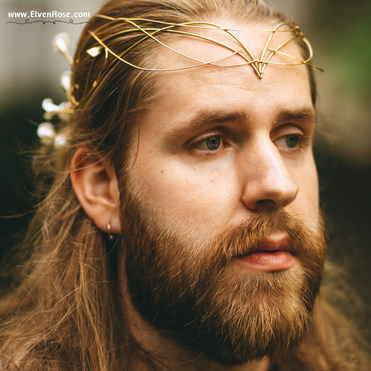 "Lord of Light" gold elven circlet for men - Elven Rose