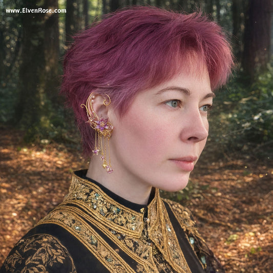 Starlight Bloom Elf Ear Wrap - Elven Rose