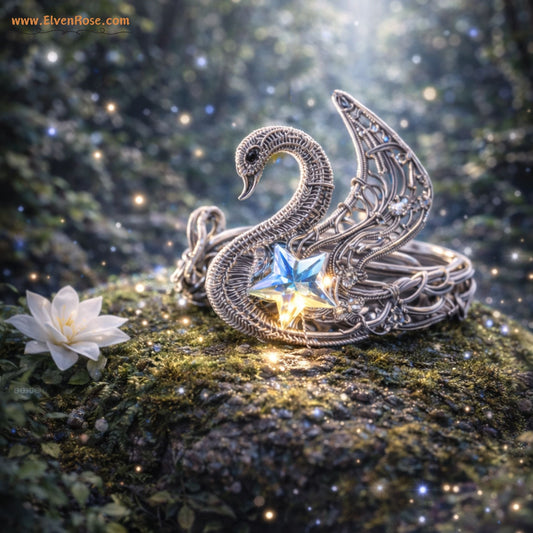 "Swan Ring" adjustable silver ring - Elven Rose