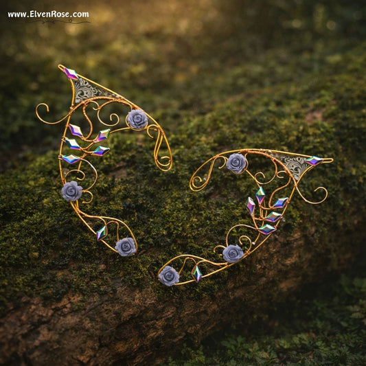 "Winter Garden" Fantasy Elf Ear Cuff Earrings - Elven Rose