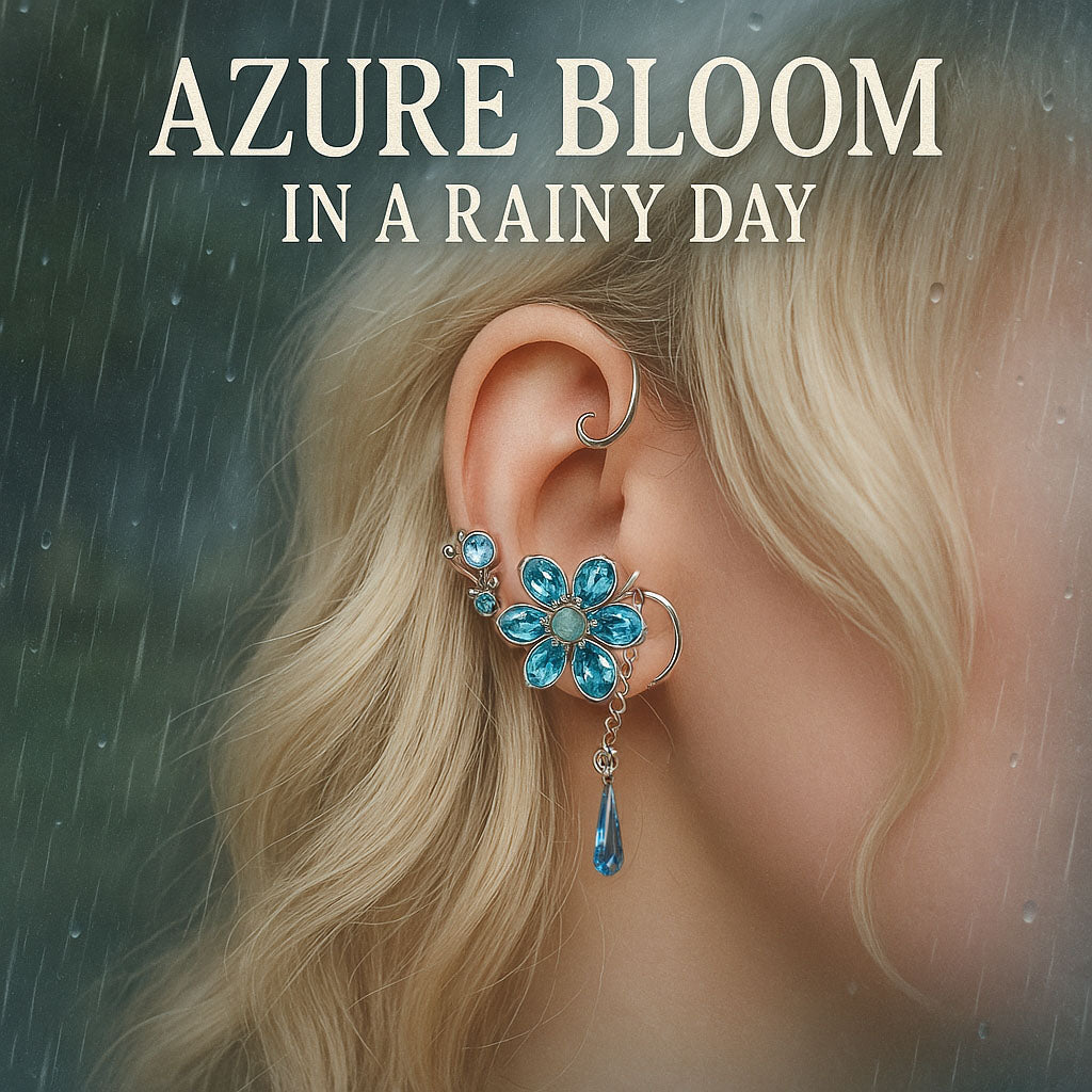 Azure Bloom in a Rainy Day Ear Wrap earrings