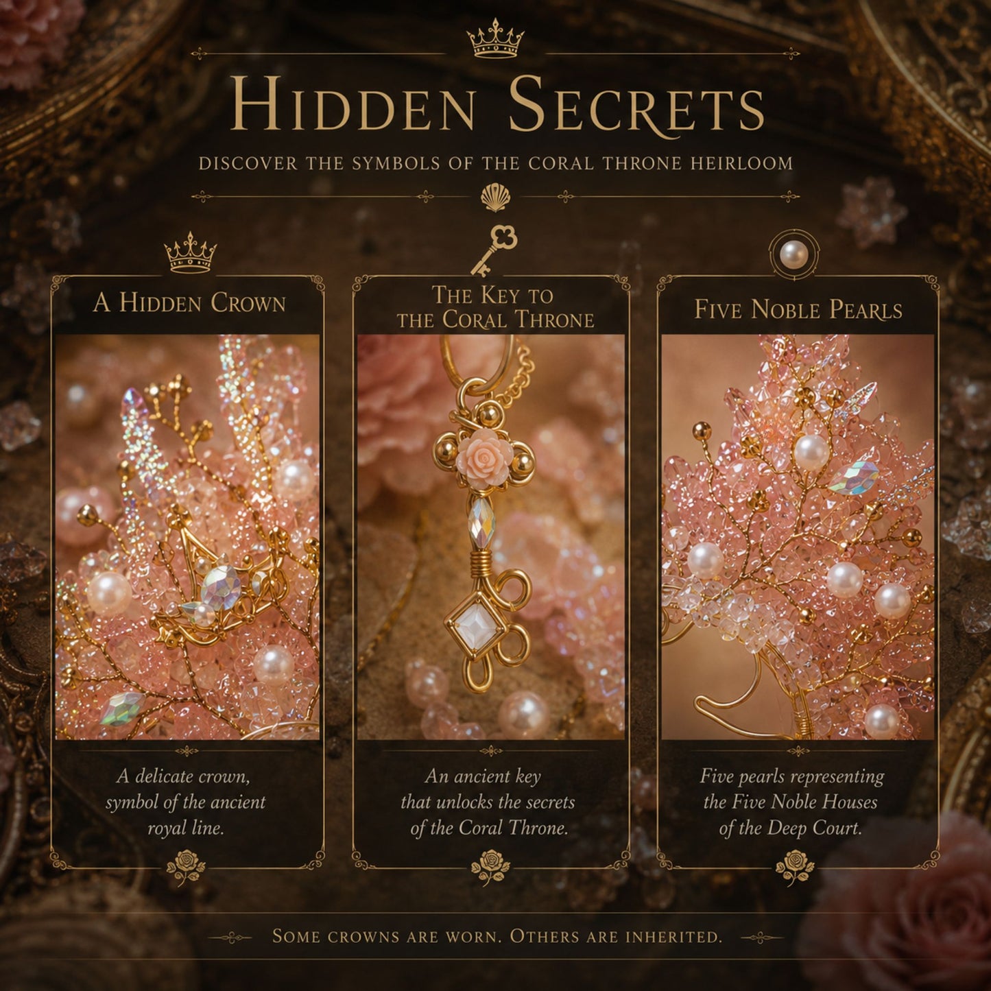 Coral Throne Heirloom Ear Cuffs – Royal Fantasy Ear Jewelry with Pearls & Rose Quartz