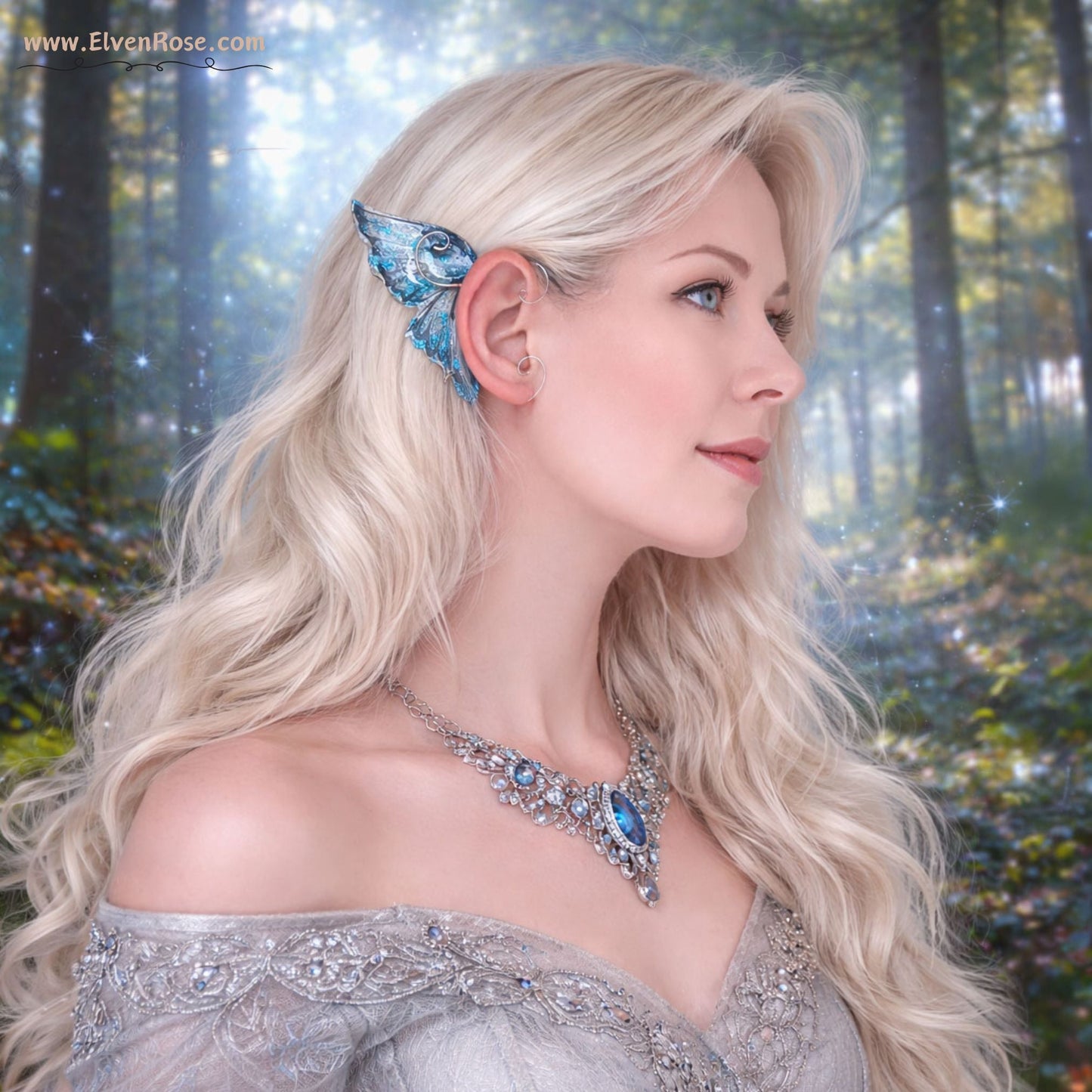Blue Fairy Ear Wrap Earrings - Elven Rose