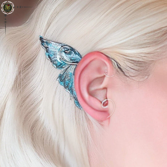 Blue Fairy Wing Ear Wrap Earrings - Elven Rose