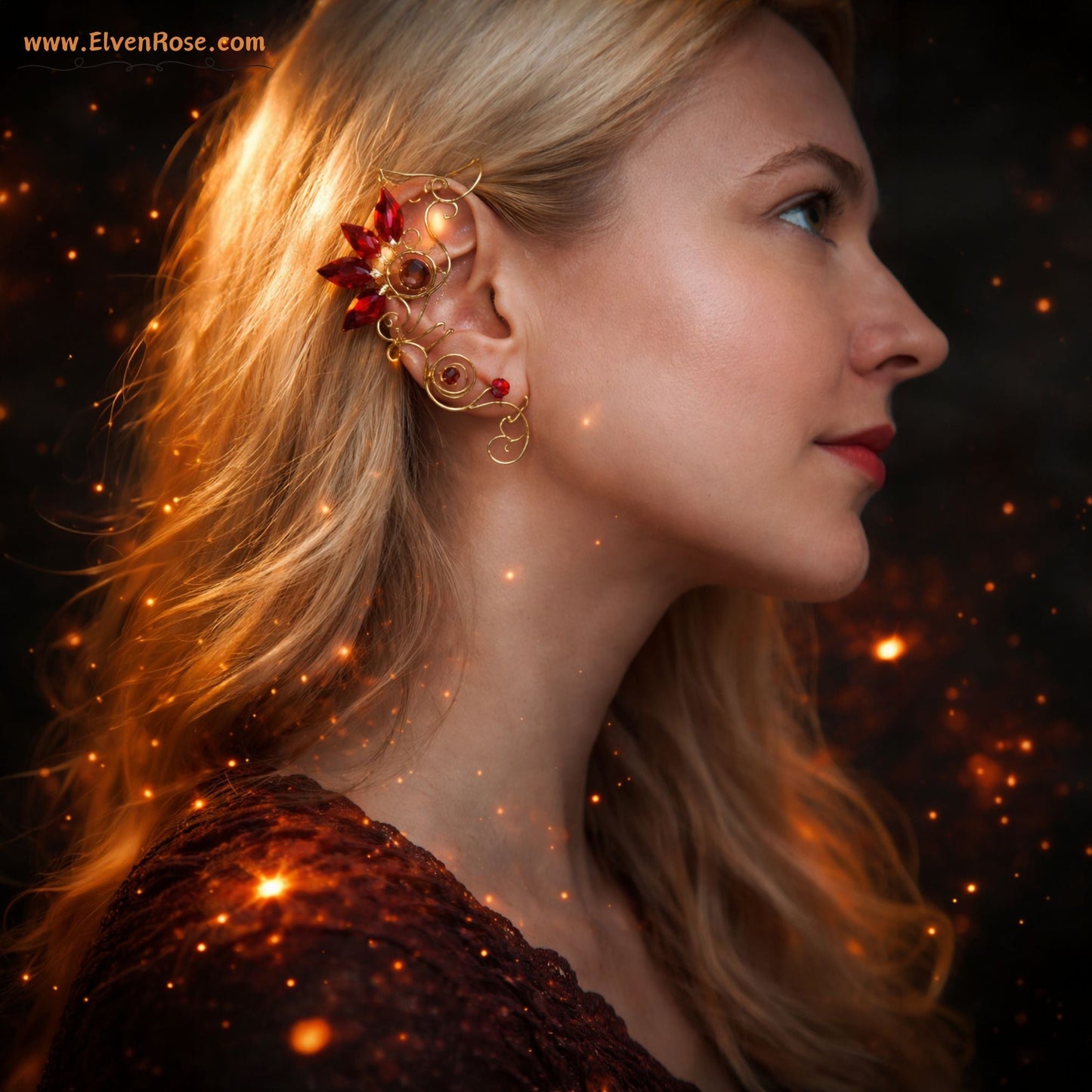 "Fire Sprite" Fantasy Ear Cuff - Elven Rose
