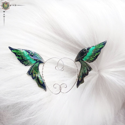 Green & Black Butterfly Ear Wrap Earrings - Elven Rose