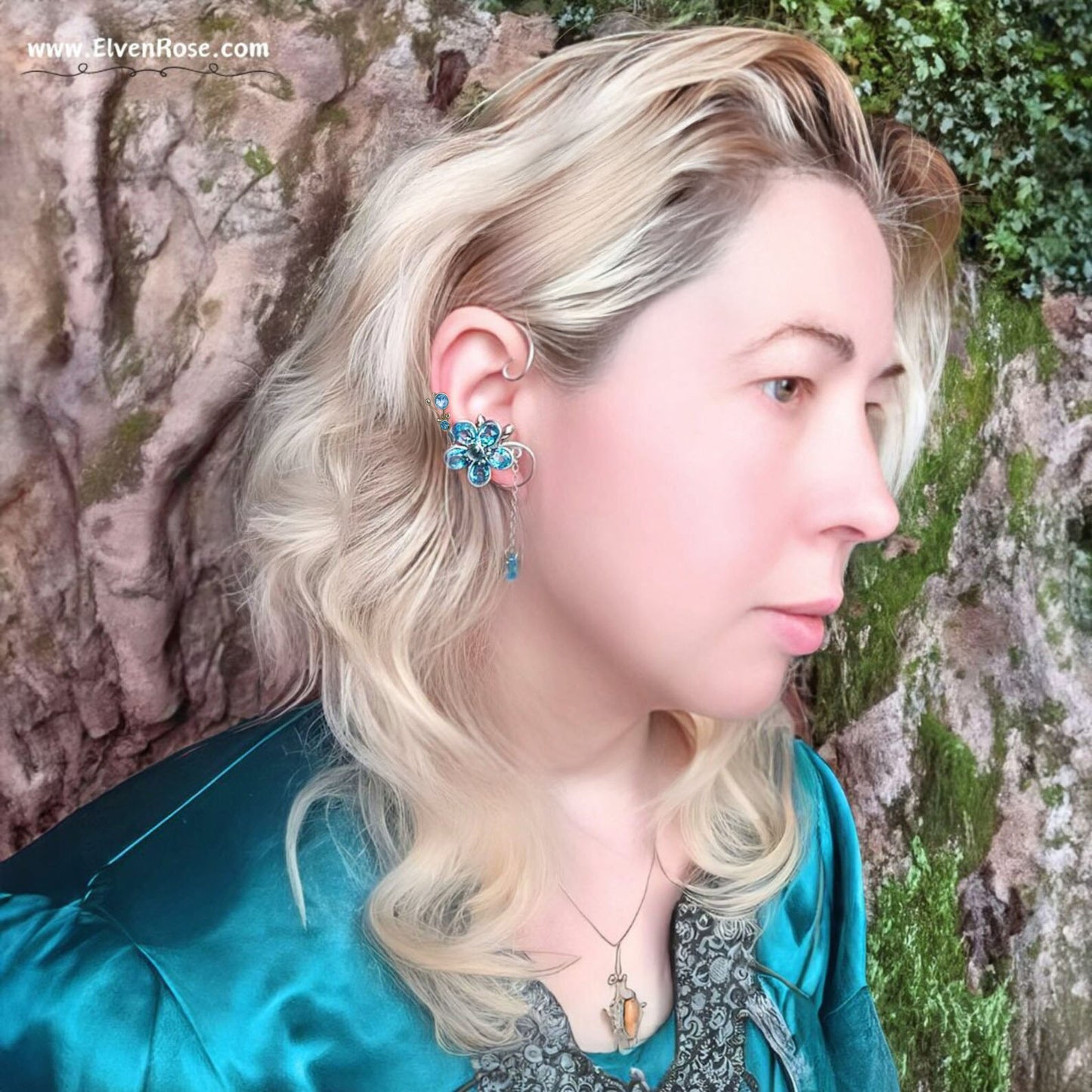 Azure Bloom in a Rainy Day Ear Wrap earrings