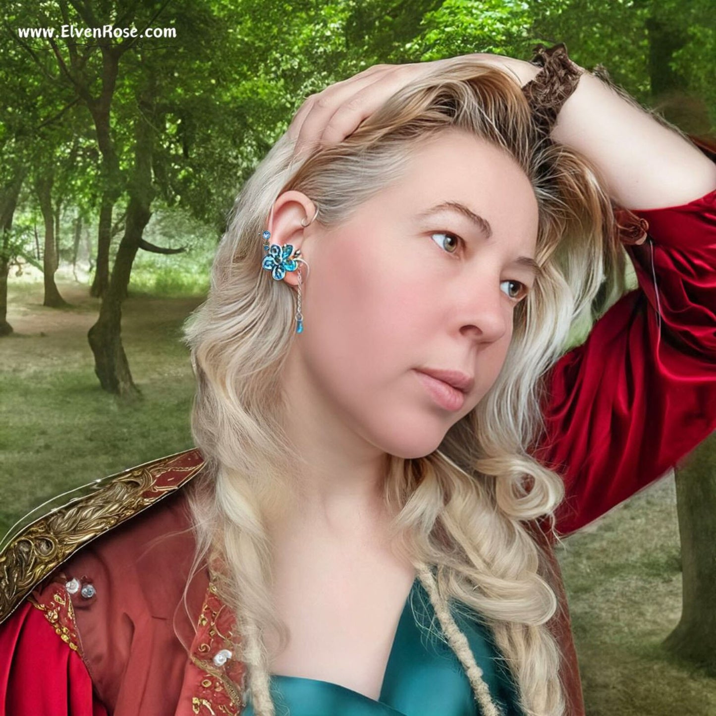 Azure Bloom in a Rainy Day Ear Wrap earrings