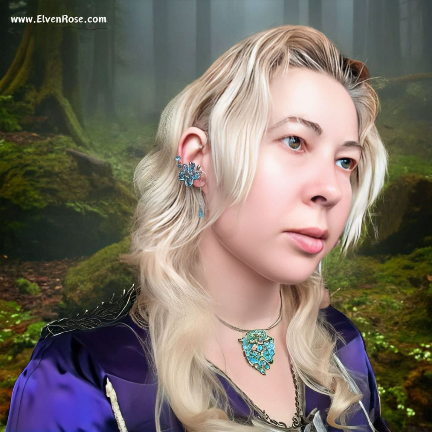 Azure Bloom in a Rainy Day Ear Wrap earrings