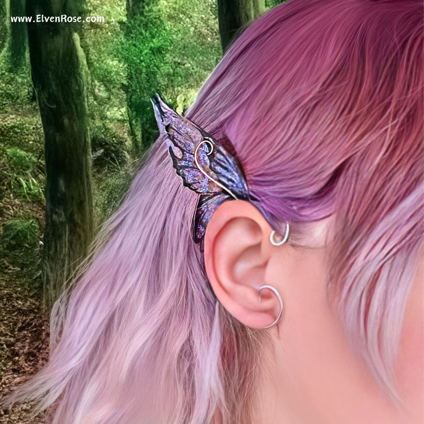 Purple Fairy Wing Ear Wrap Earrings