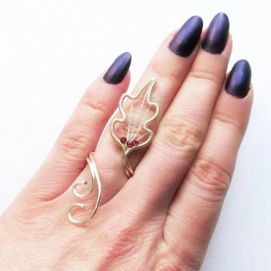 Inel spiralat cu frunze de argint