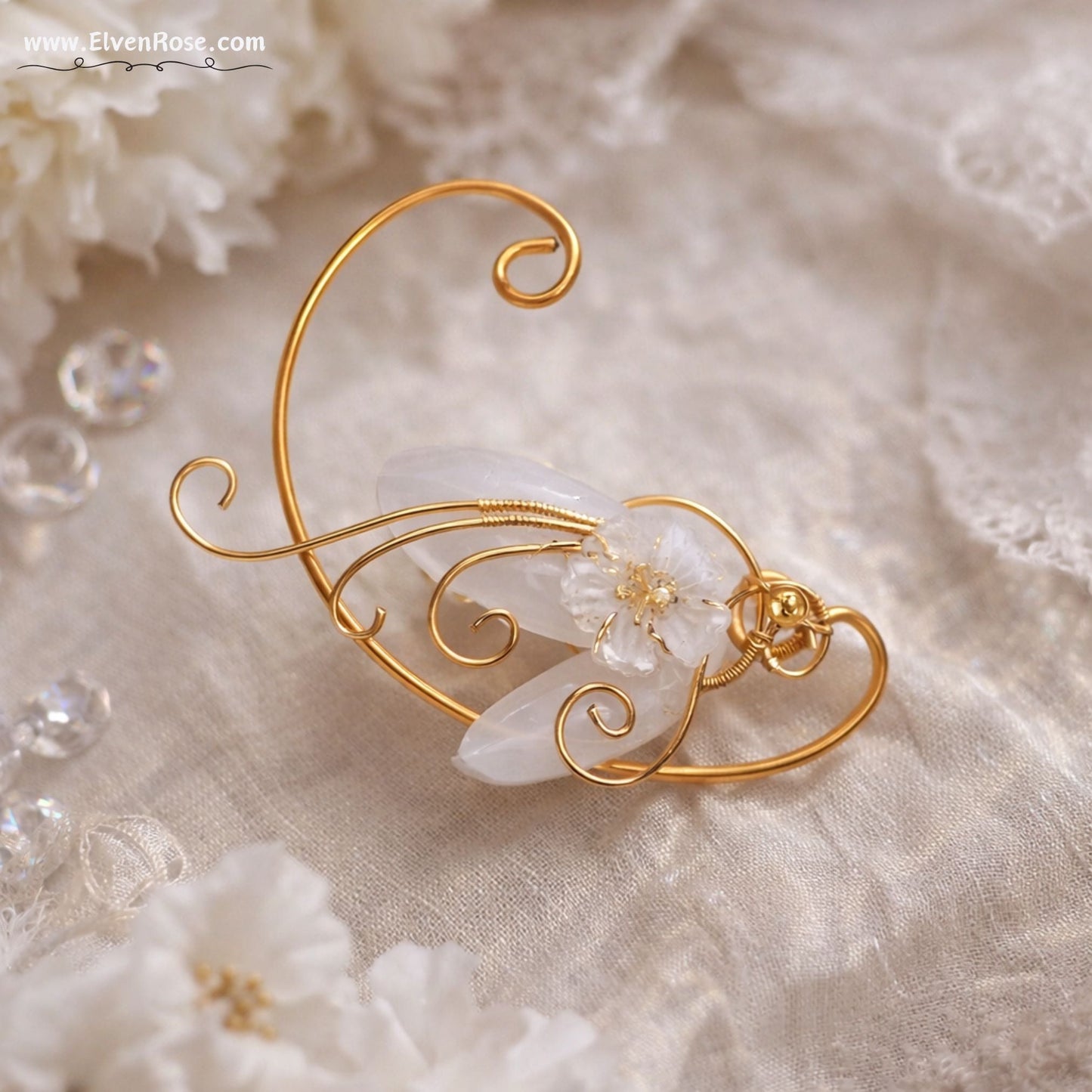 Ivory Blossom Elf Ear Wrap - Elven Rose