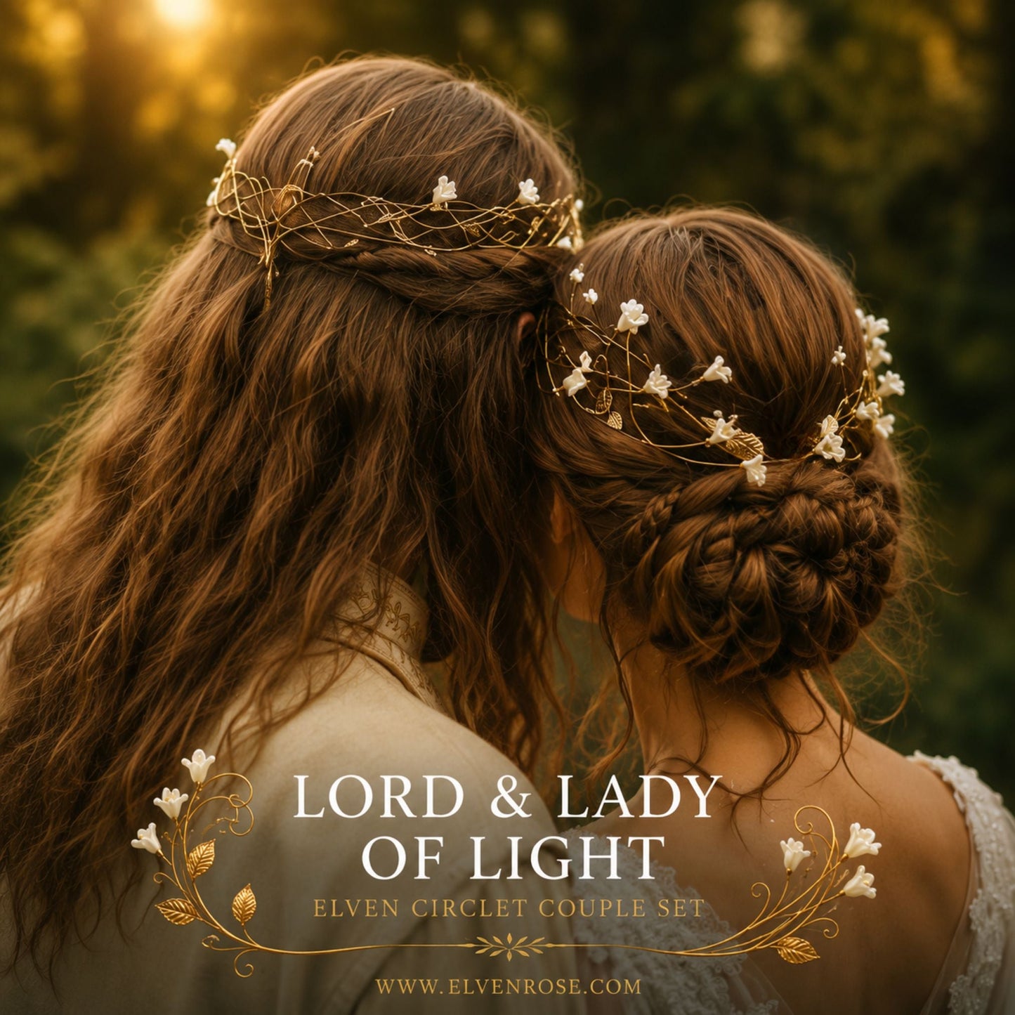 Lord & Lady of Light – Matching Elven Circlet Set for Couples - Elven Rose