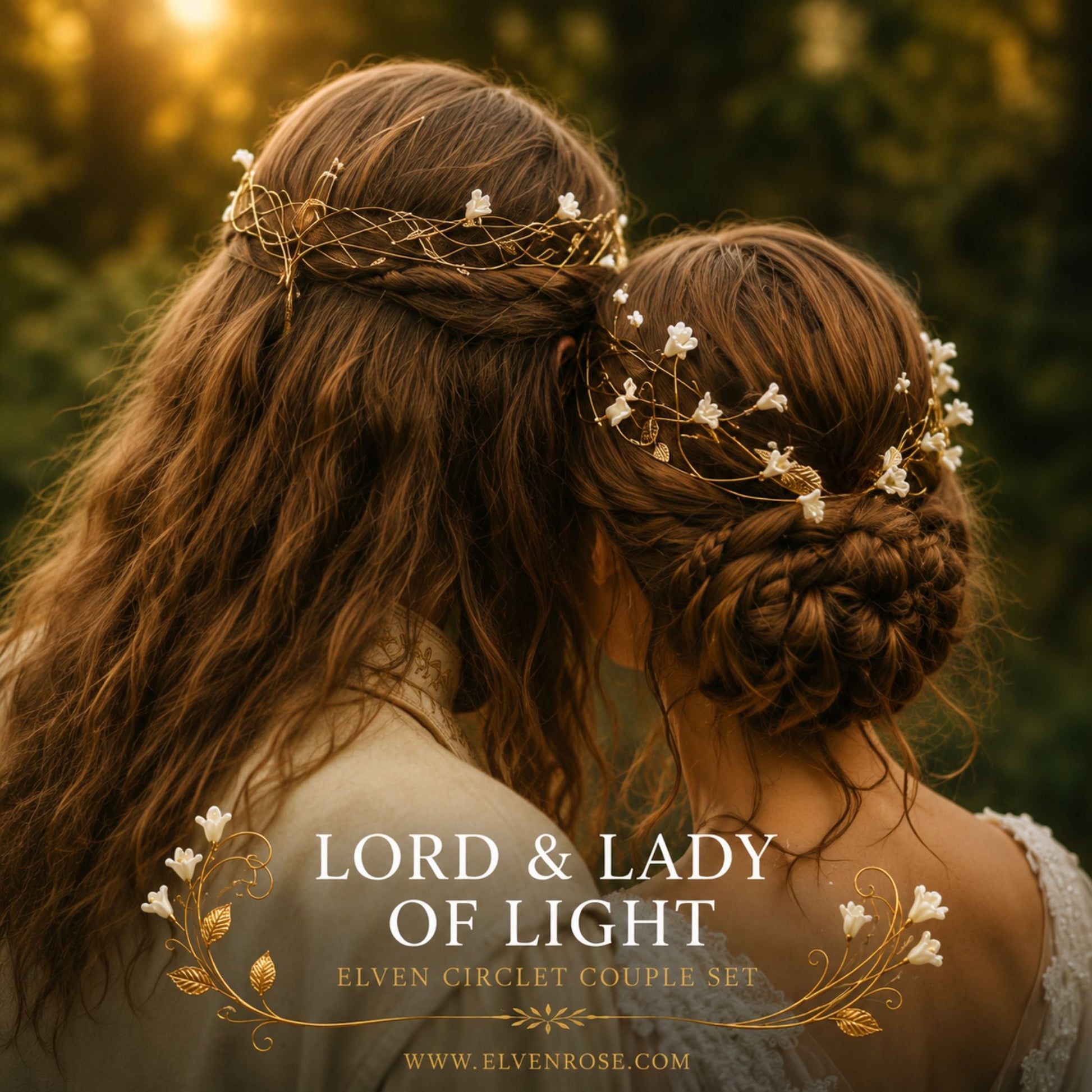 Lord & Lady of Light – Matching Elven Circlet Set for Couples - Elven Rose