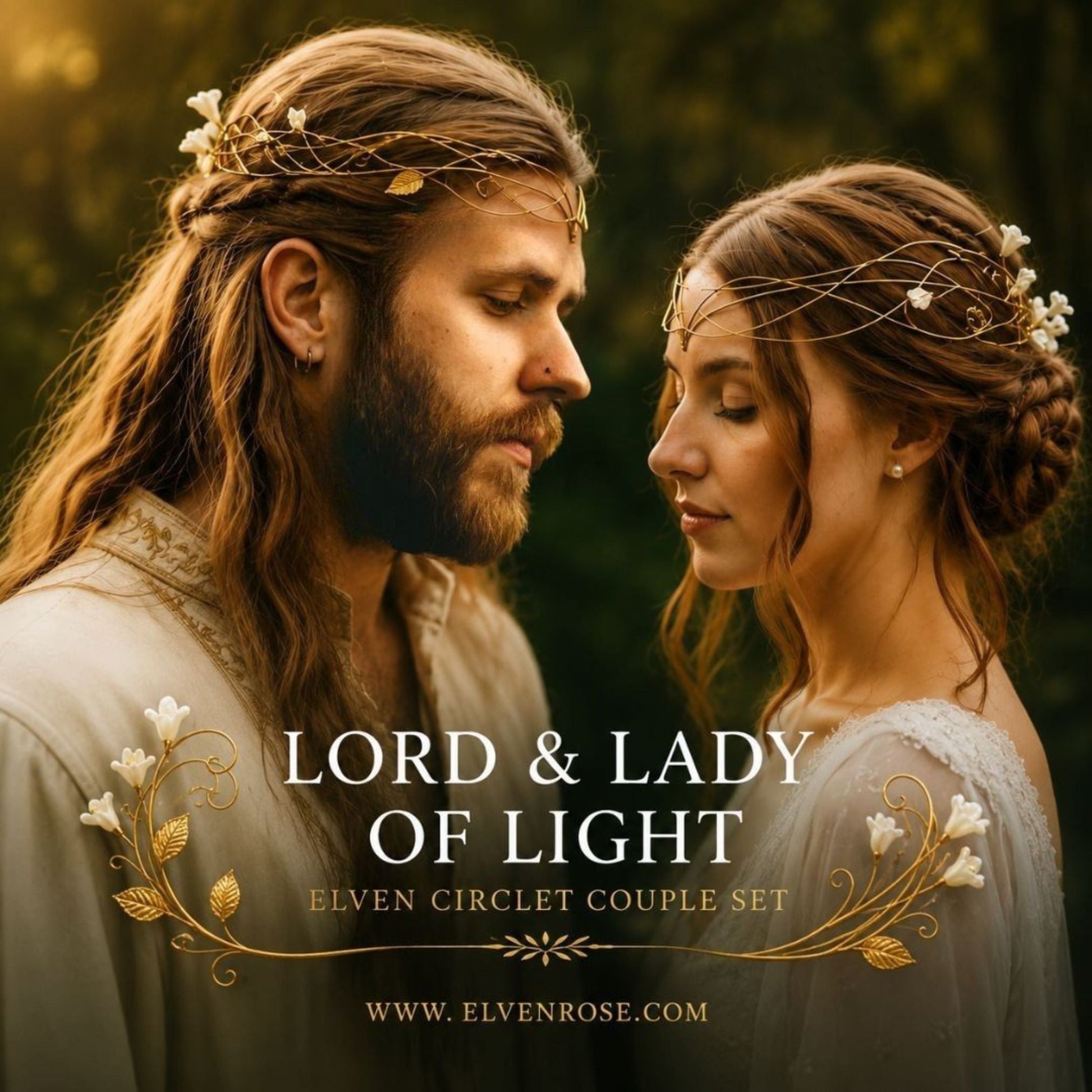 Lord & Lady of Light – Matching Elven Circlet Set for Couples - Elven Rose
