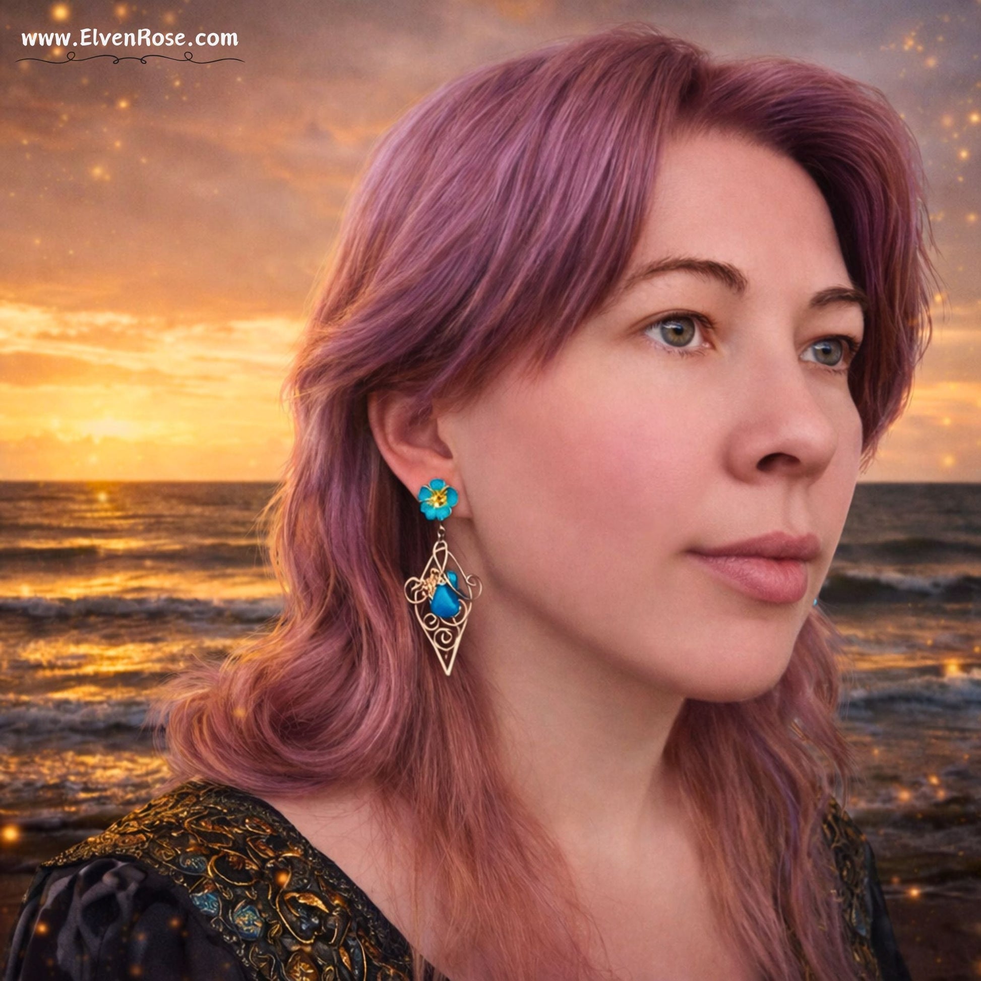 Moonpetal Glow Earrings - Elven Rose