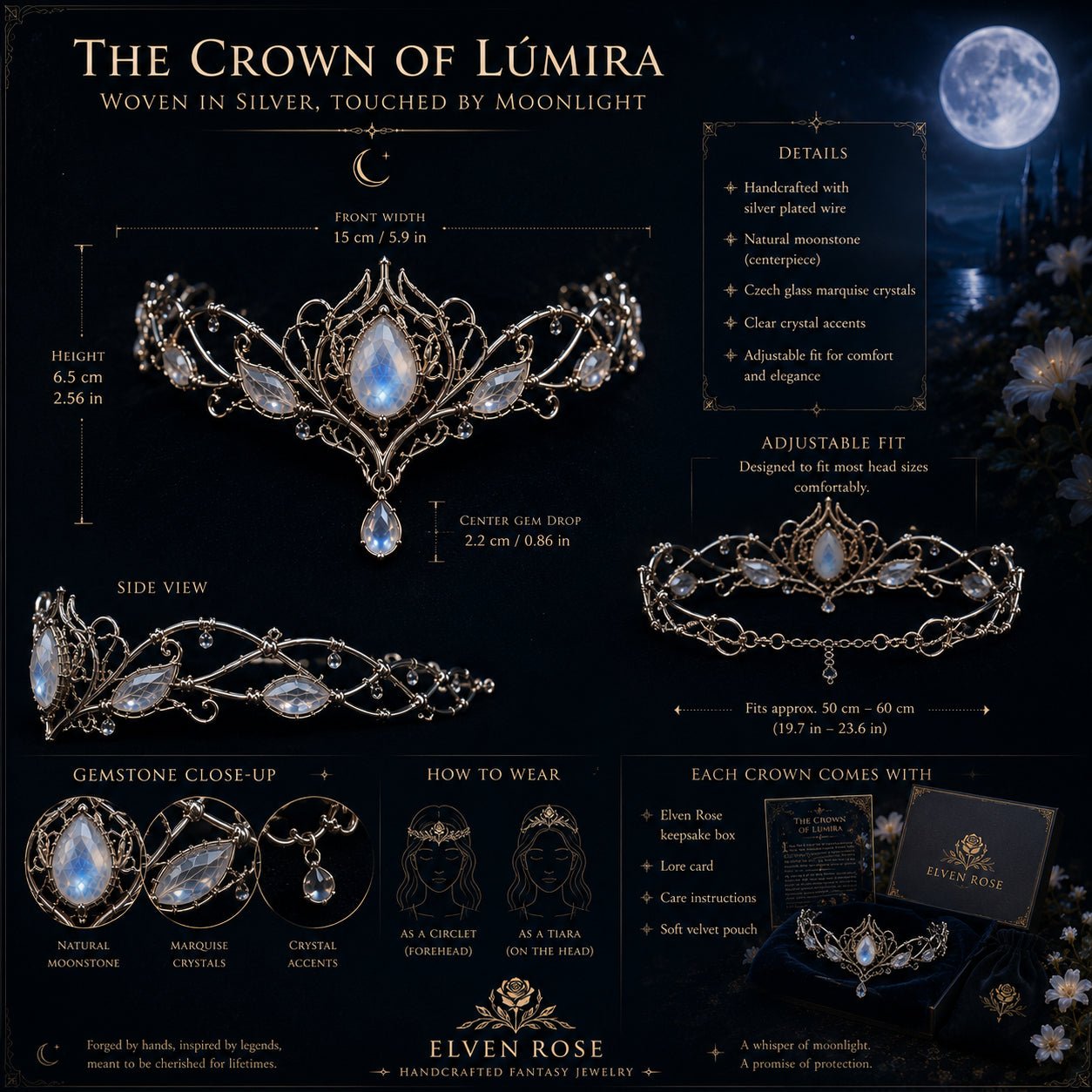 The Crown of Lúmira – Moonlit Elven Crown - Elven Rose