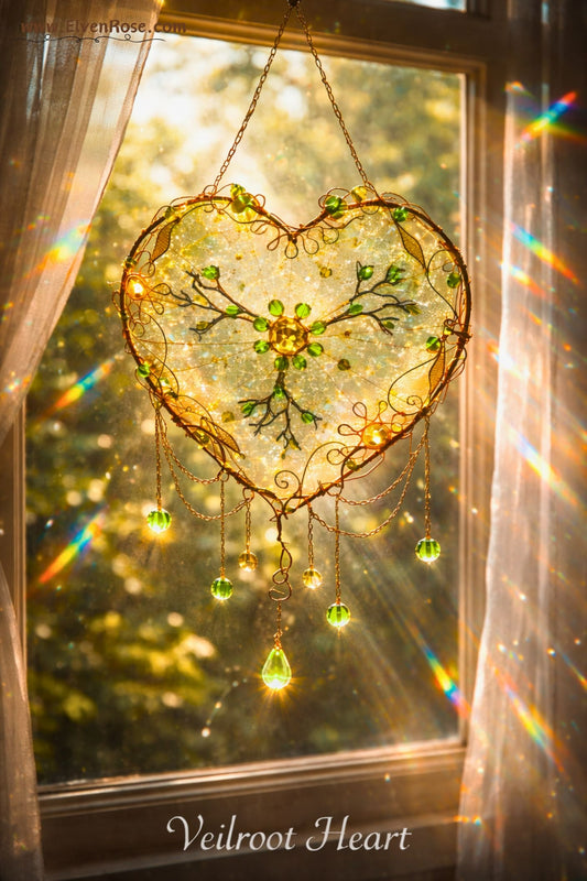 Veilroot Heart – Tree of Life Suncatcher - Elven Rose